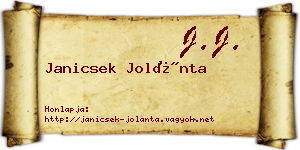 Janicsek Jolánta névjegykártya